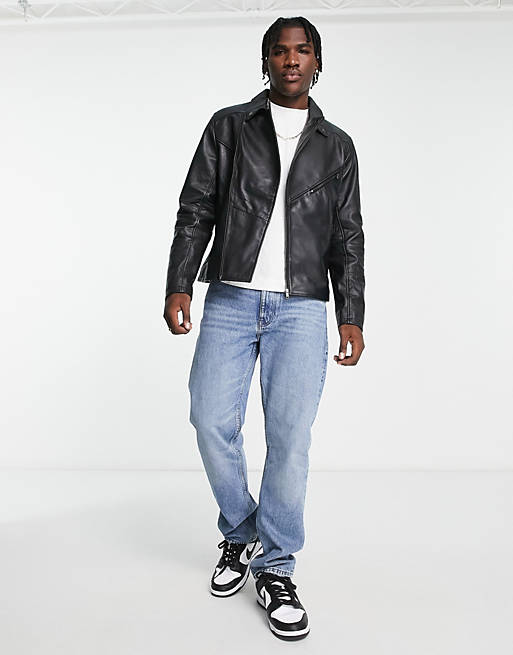Urbancode real leather biker jacket in black | ASOS