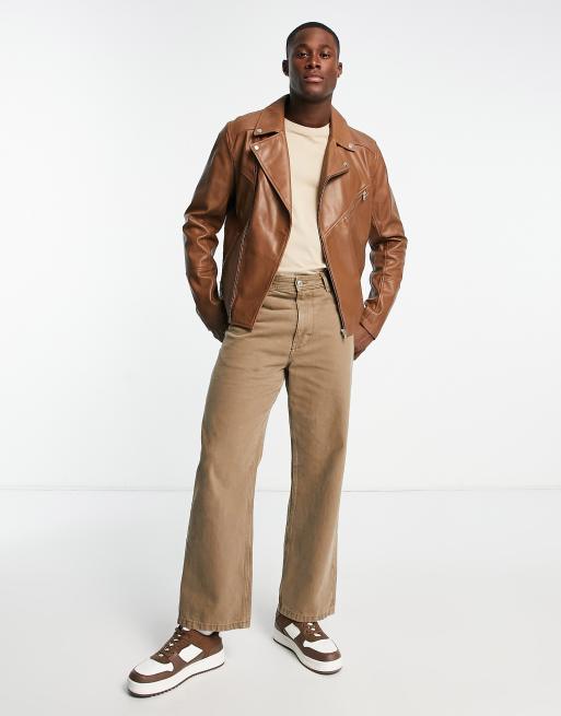 Asos tan leather outlet jacket