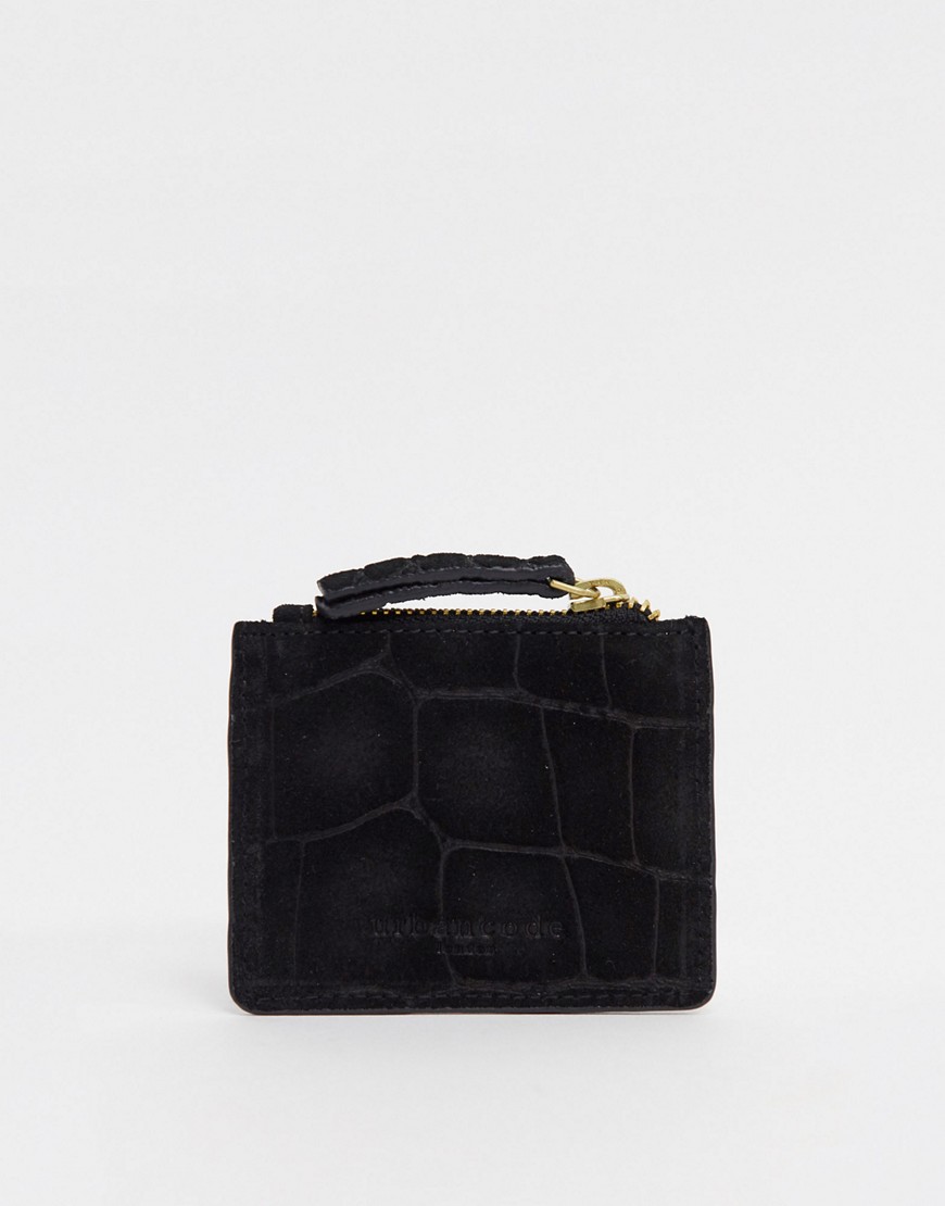 Urbancode real leather croc embossed coin purse and card holder-Black