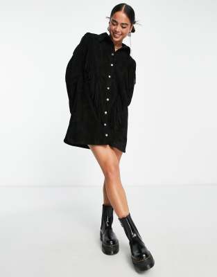 Urbancode Urbancode real leather fringe dress in black