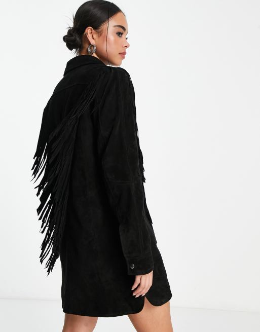 Leather fringe dress online