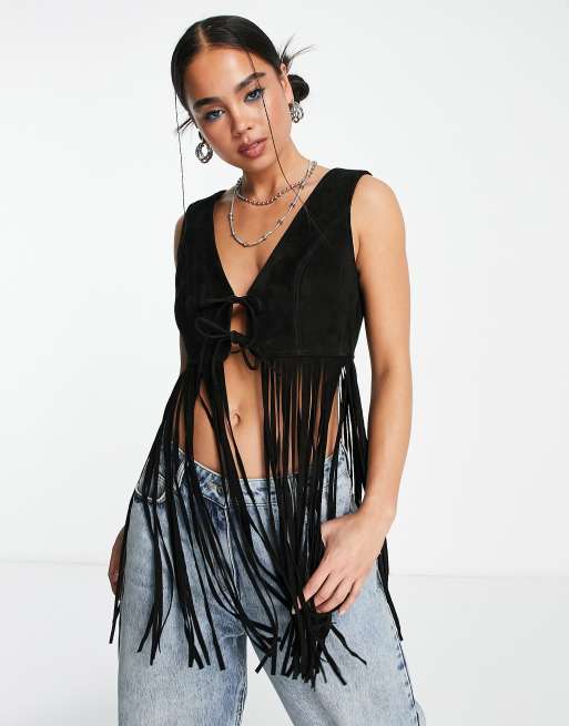 Urbancode real leather gilet in black 