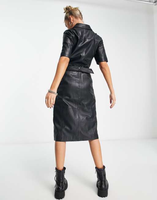 Genuine leather 2024 midi dresses