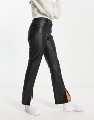 Urbancode real leather split front trouser in black