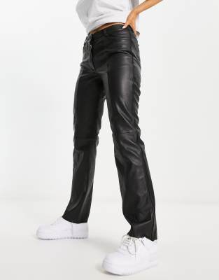 Urbancode Urbancode real leather straight leg trouser in black