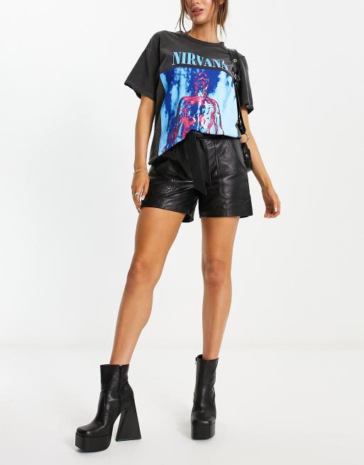 Urbancode real leather tie belt shorts in black 