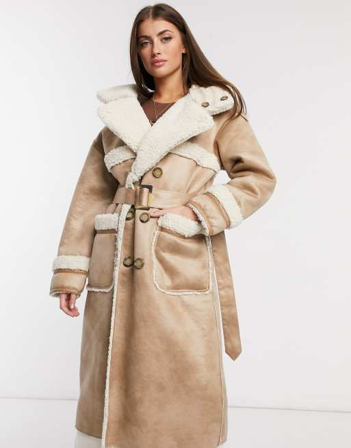 Reversible Faux Shearling Dress Coat