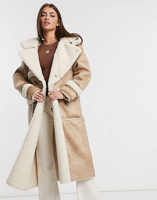 Urbancode Retter reversible faux shearling coat in vanilla | ASOS