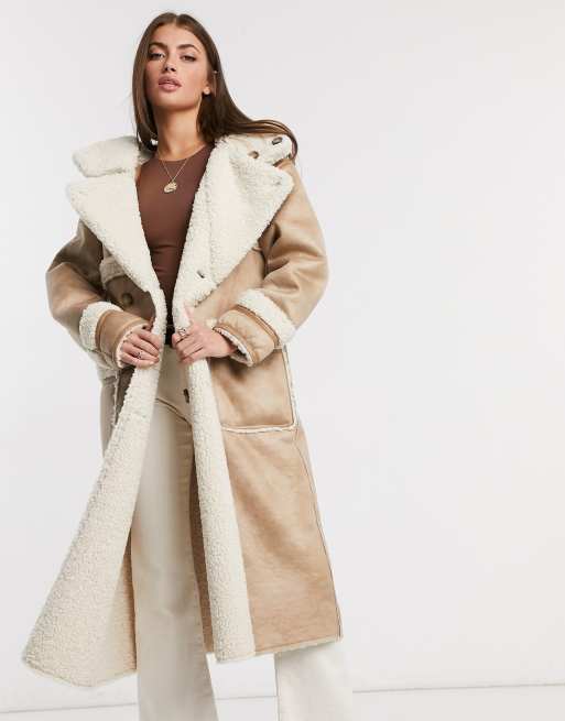 | shearling reversible faux Retter in coat Urbancode vanilla ASOS