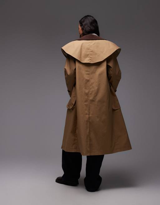 Urbancode - Sandfarvet longline-regnfrakke med kappedetalje , 2 af 4