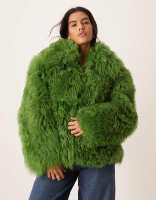 Urbancode Shearling Boxy Monster Jacket In Green