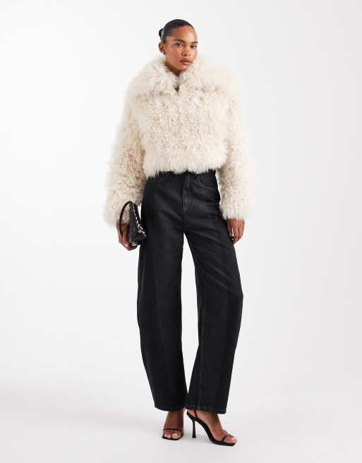 Urbancode shearling cropped chubby jacket in cream, 2 of 4