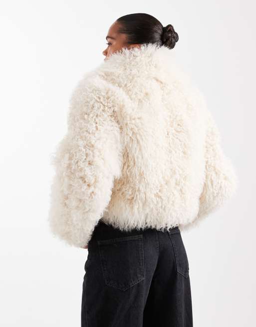 Urbancode shearling cropped chubby jacket in cream, 4 of 4