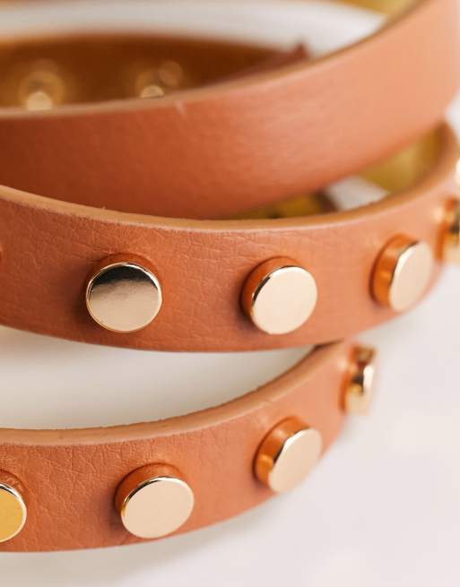 Urbancode skinny studded leather belt in tan