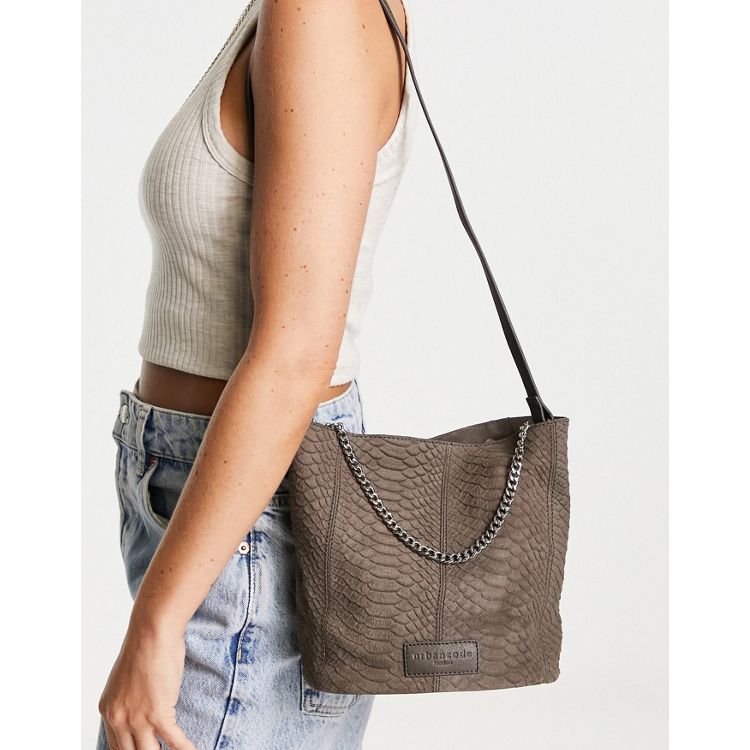 ASOS DESIGN suede tote bag with tubular piping in tan