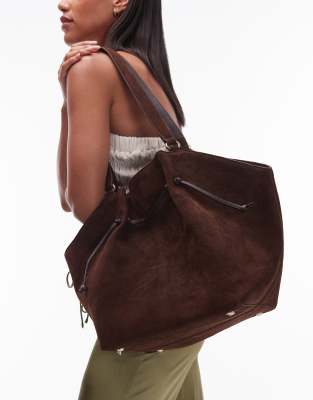 Urbancode Urbancode suede bucket bag in bitter chocolate-Brown