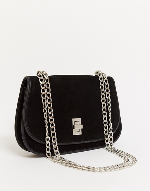 Urbancode suede cross body bag with weave edges in black