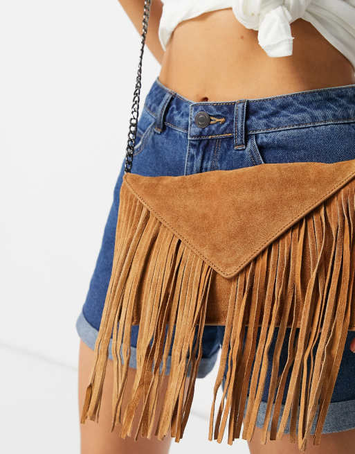 Urbancode suede cross body detachable fringed bag in tan