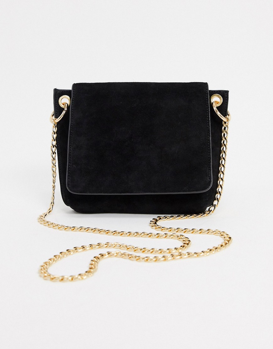 Urbancode Suede Crossbody Bag With Chain Strap In Black