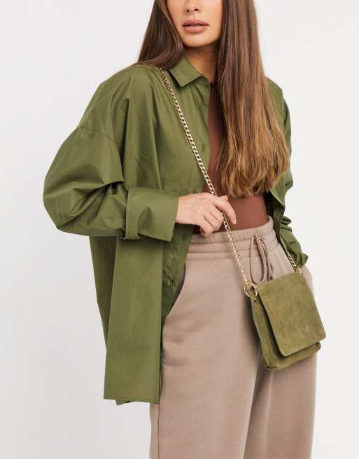 Urbancode leather suede crossbody bag in khaki