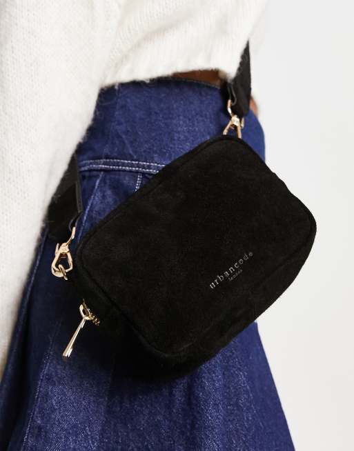 Urbancode suede crossbody camera bag in black