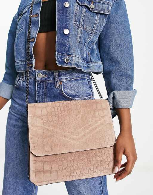 Urbancode - Suède crossbody tas met krokodillenmotief in bruin