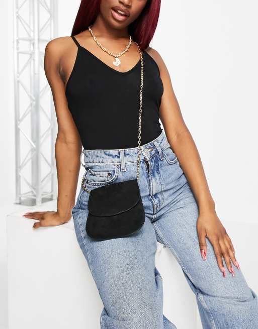 Urbancode - Suède crossbody tasje met schakelketting in zwart