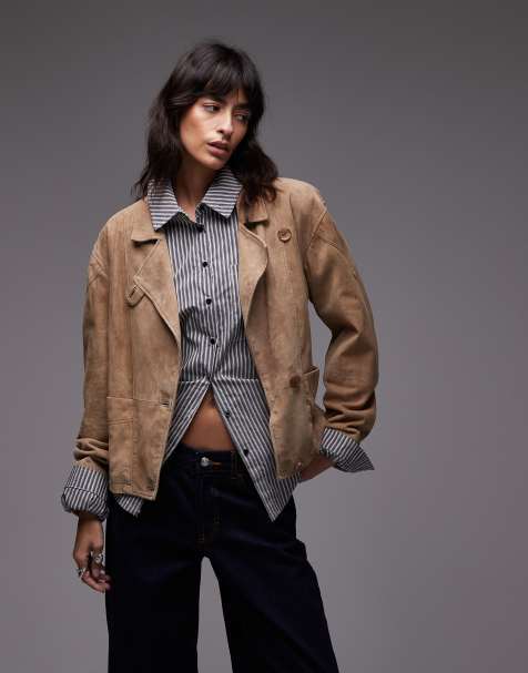 Urbancode suede drop arm slouchy jacket in sand - view 1