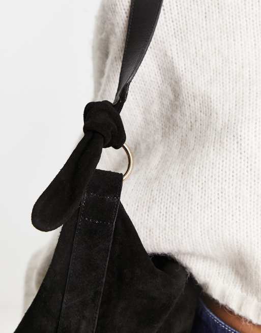 Urbancode suede easy shoulder bag in black | ASOS
