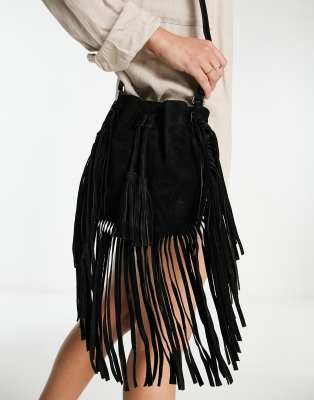 Urbancode suede fringe crossbody bag in black