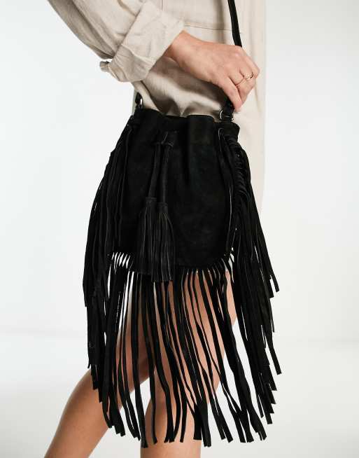 Fringe Crossbody Bag in Black