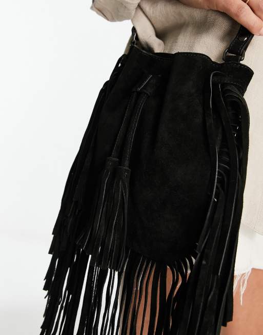 Bodhi Suede Fringe Crossbody Bag in Black