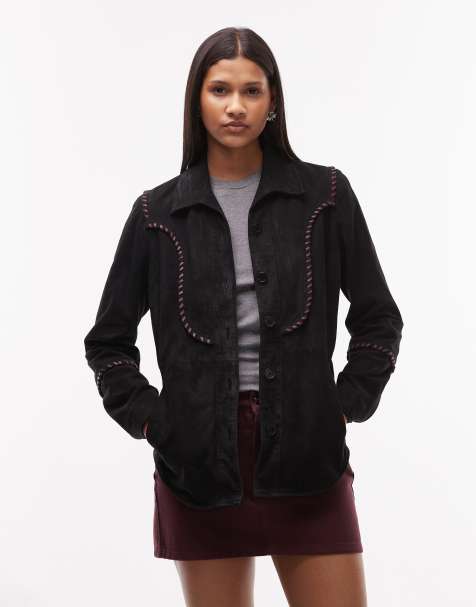 Urbancode suede fringe detail boho jacket in black - view 1