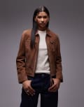 [Urbancode] Urbancode suede zip through fitted moto jacket in cognac-Neutral 14 Cognac