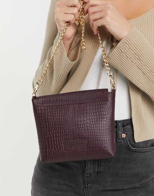 Urbancode Tasche In Krokodilleder Optik Mit Kettenriemen In Dunkler Beere Asos