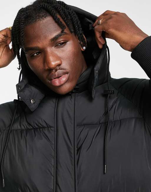 Urbancode tech longline puffer coat in black ASOS