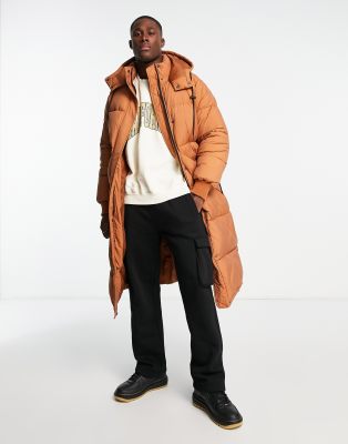 Urbancode tech longline puffer in orange - ASOS Price Checker