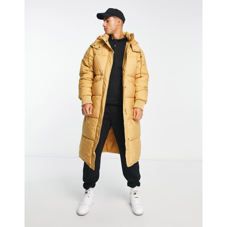 Urbancode tech longline puffer jacket in mustard ASOS