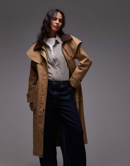 Urbancode - Trench imperméable long à détail cape - Sable , 3 de 4