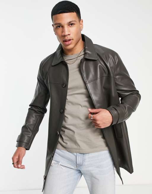 Urbancode – Trenchcoat aus Kunstleder in Khaki