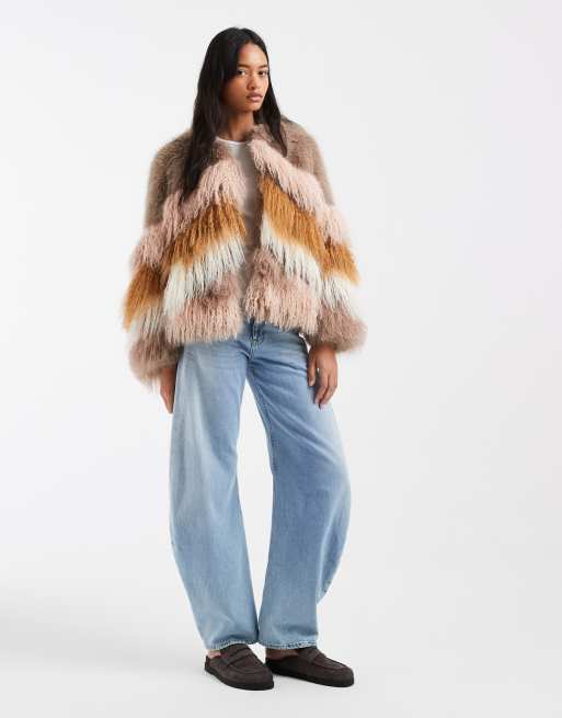 Urbancode veste à empiècements en faux-fur rose, marron et multicolore, 2 de 4