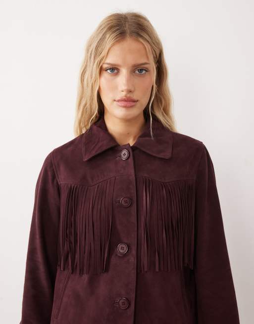 Urbancode - Veste à franges style western - Bordeaux, 2 de 4
