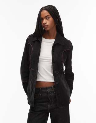 Urbancode - Veste bohème en daim à franges - Noir