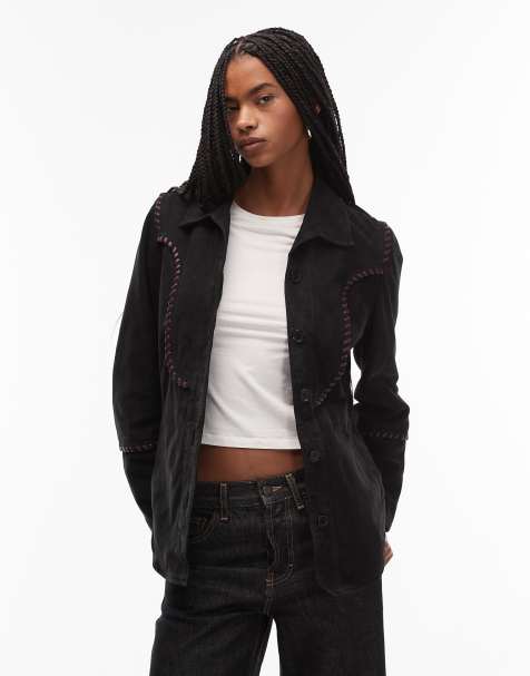 Urbancode - Veste bohème en daim à franges - Noir - view 1