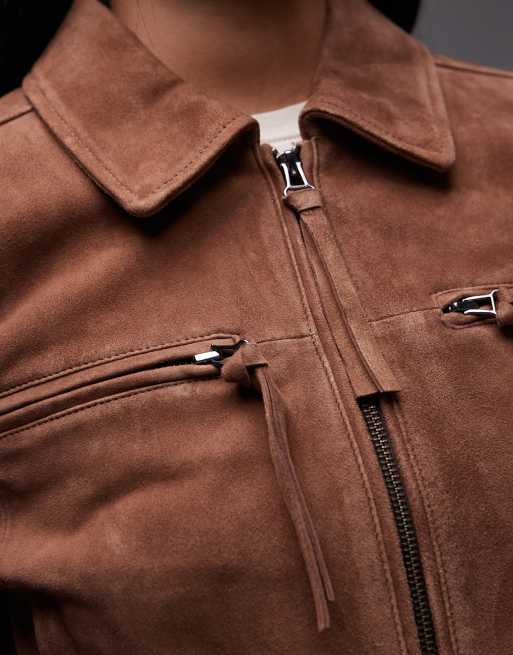 Urbancode - Veste de moto zippée et ajustée en daim - Cognac, 4 de 4