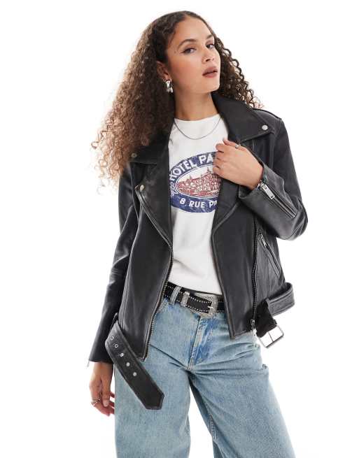 Urbancode - Veste en cuir classique vintage - Noir