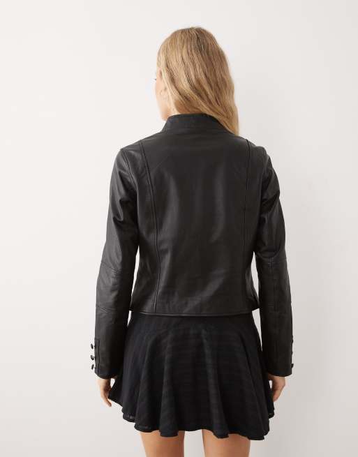 Urbancode - Veste style militaire ajustée en cuir avec fermoirs grenouille - Noir, 4 de 4