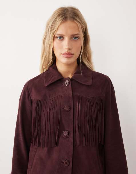 Urbancode western fringed jacket in burgundy - view 1