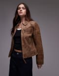 [Urbancode] Urbancode zip through fitted crop leather jacket in sand-Neutral 10 Sand