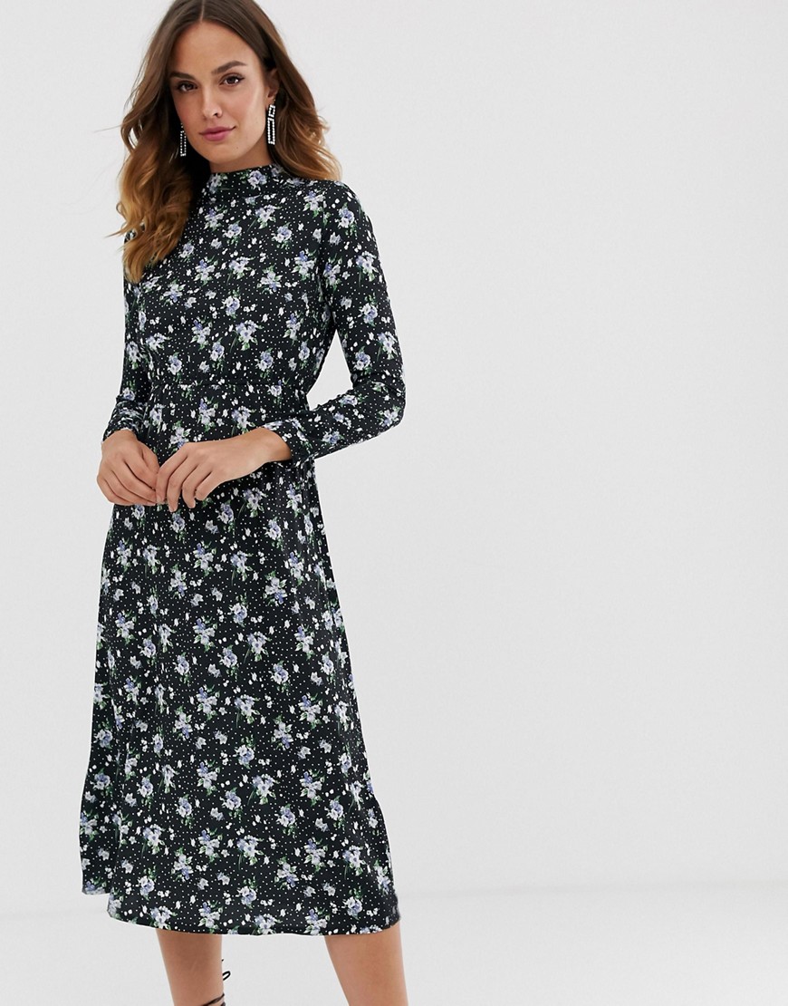 Uttam Boutique - Lange jurk met bloemenprint en lange mouwen-Zwart